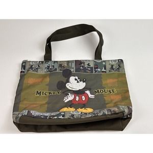 VTG Disney Mickey Mouse Tote Bag Green Cartoon Comic Zip Top Travel Distressed